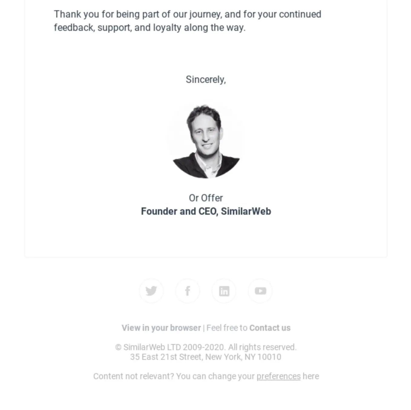 SaaS Email Sign-offs and Signatures: Screenshot of SimilarWeb’s funding round announcement email