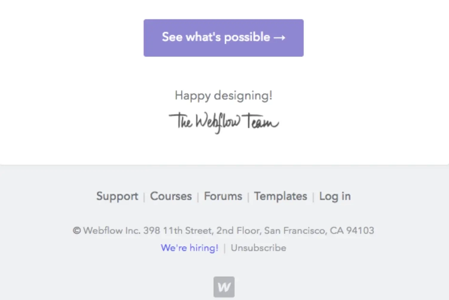 SaaS Email Sign-offs and Signatures: Screenshot of Webflow’s GIF email