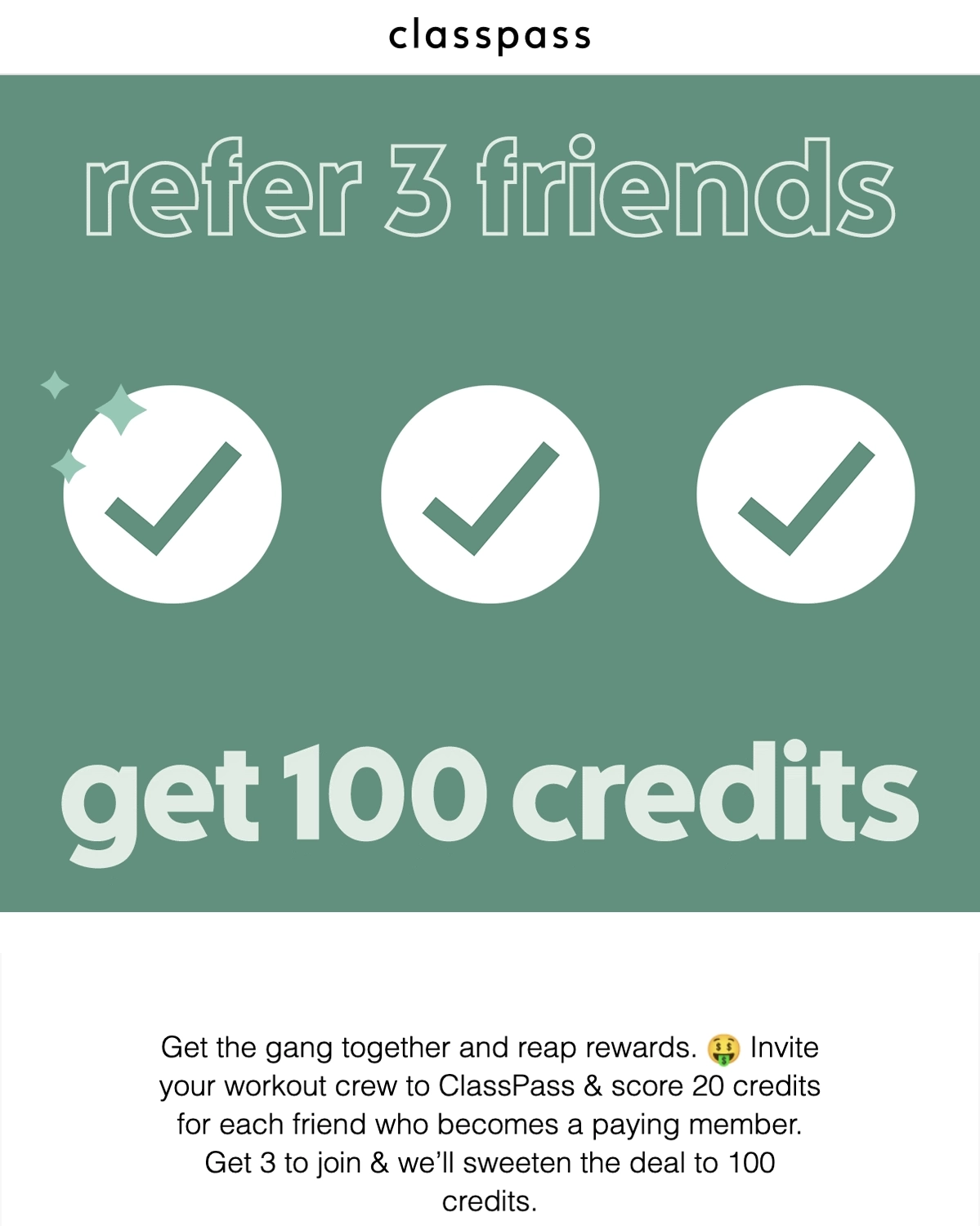 SaaS Referral Emails: Screenshot of ClassPass' referral email