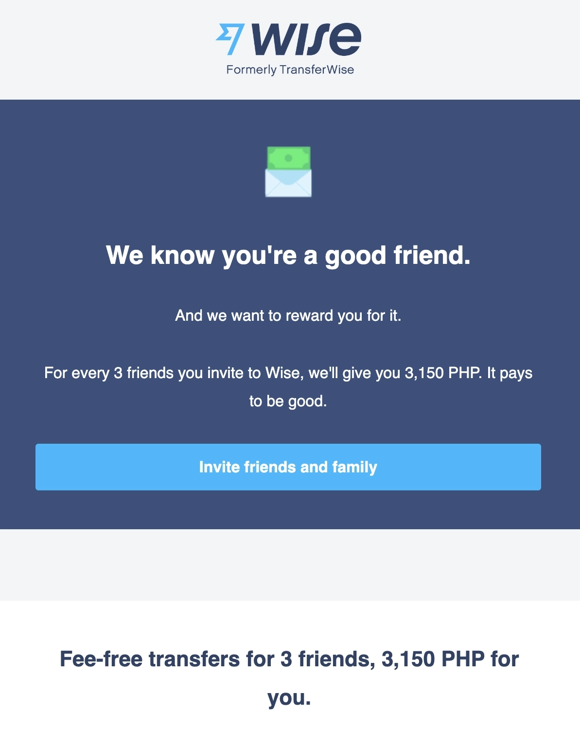 SaaS Referral Emails: Screenshot of Wise's referral email