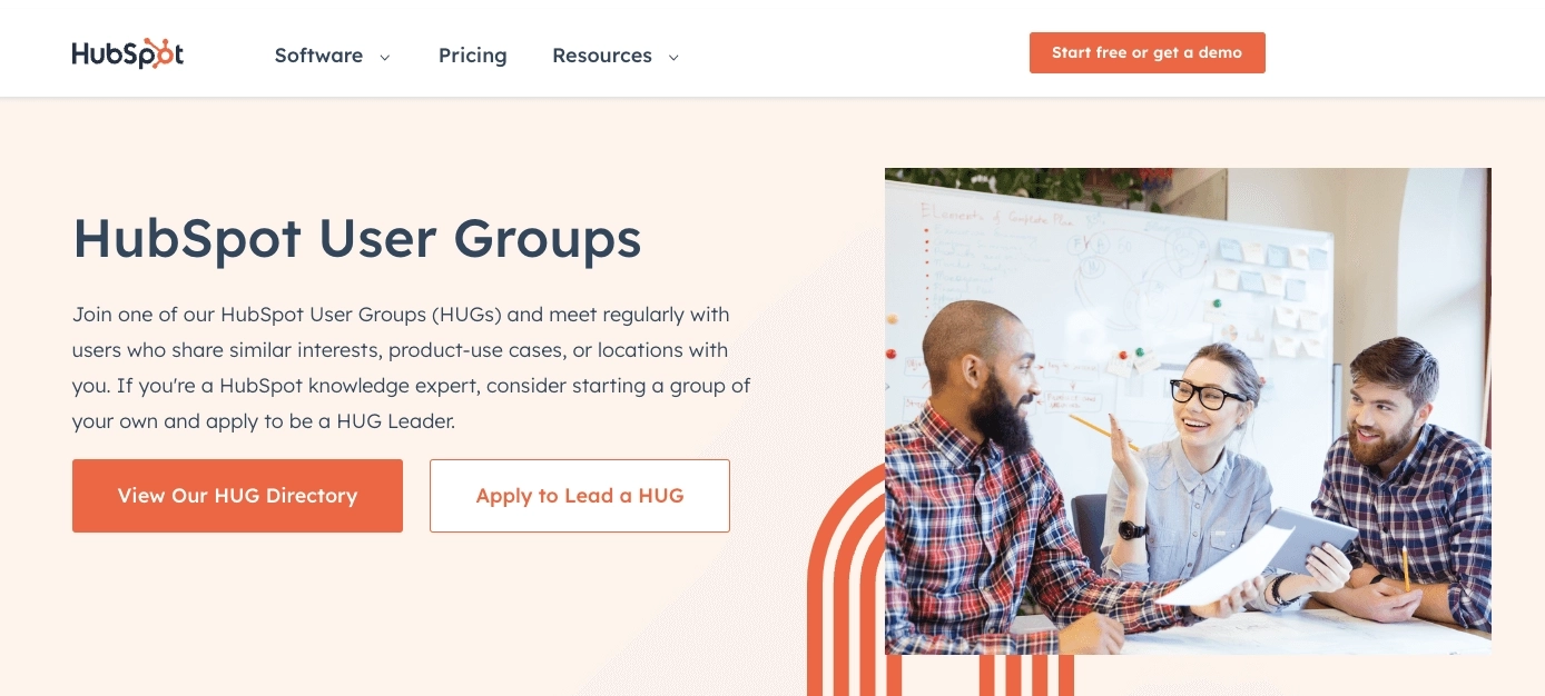 SaaS Relationship Marketing: Screenshot of HubSpot's webpage explaining what HubSpot User Groups are