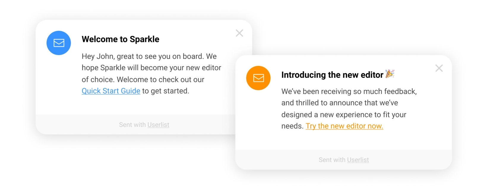 (SaaS User Activation: Screenshot of sample in-app messages)
