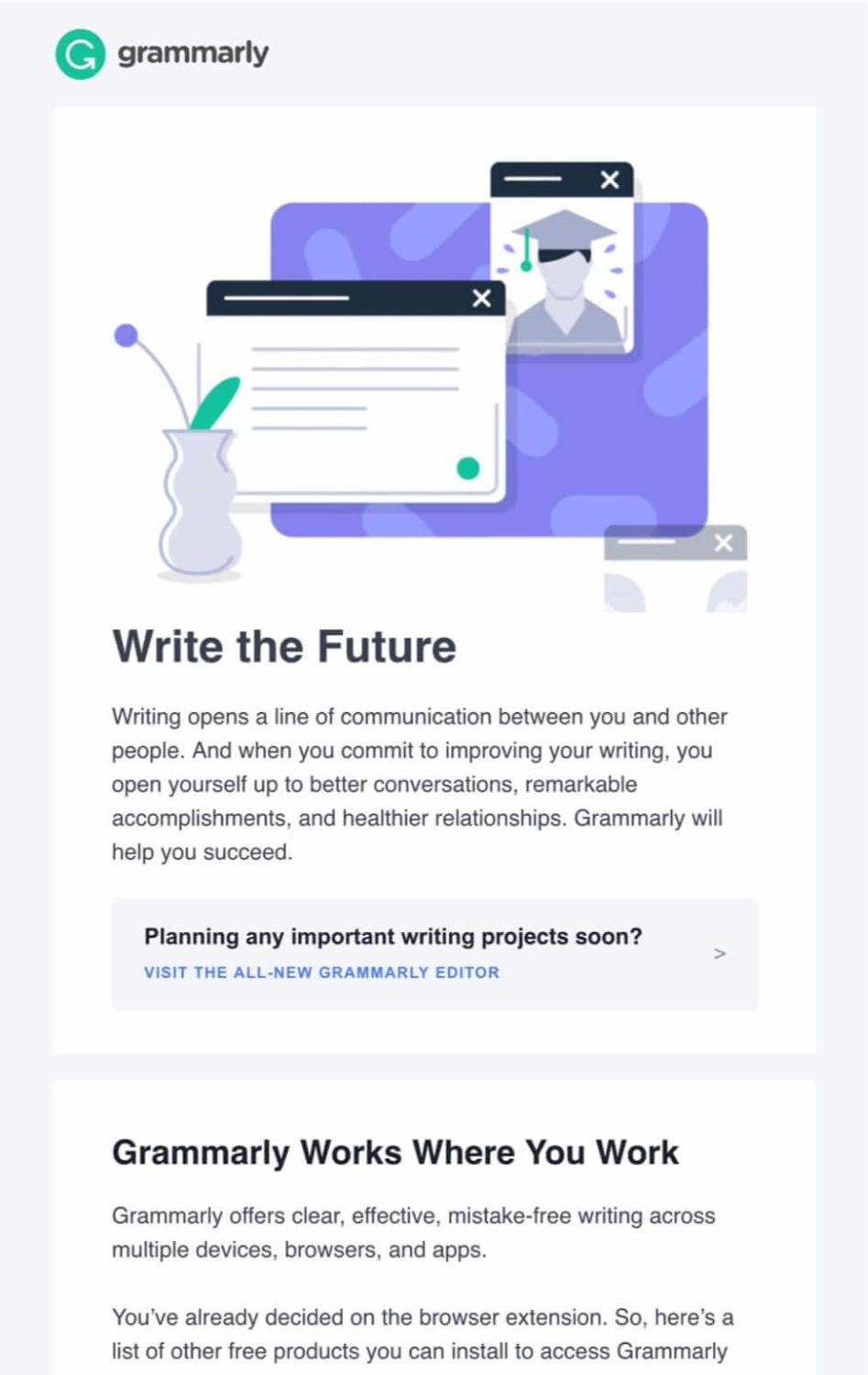 SaaS Welcome Email: Welcome email from Grammarly