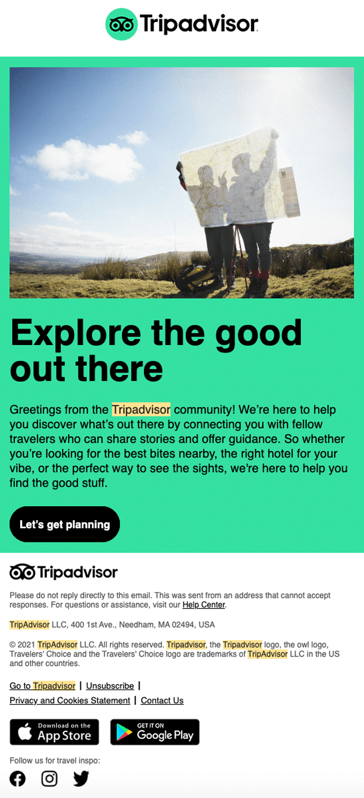 SaaS Welcome Email: Welcome email from Tripadvisor