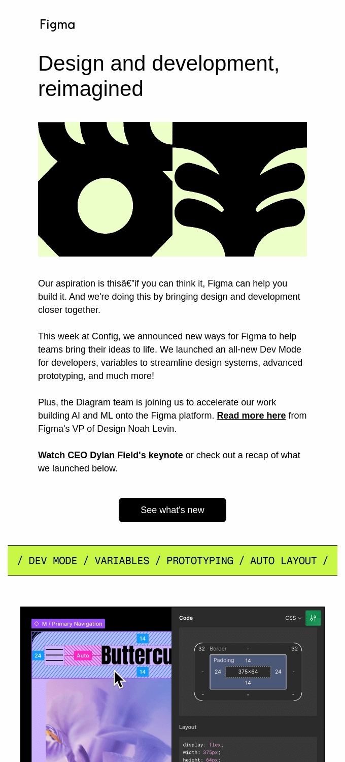 Storytelling in SaaS Emails: Screenshot of Figma's email featuring highlights from their conference in 2023
