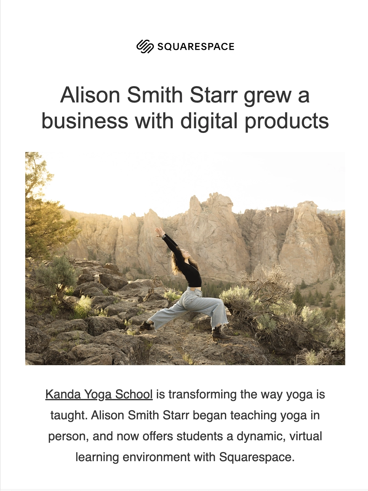 Storytelling in SaaS Emails: Screenshot of Squarespace's email featuring a user's journey