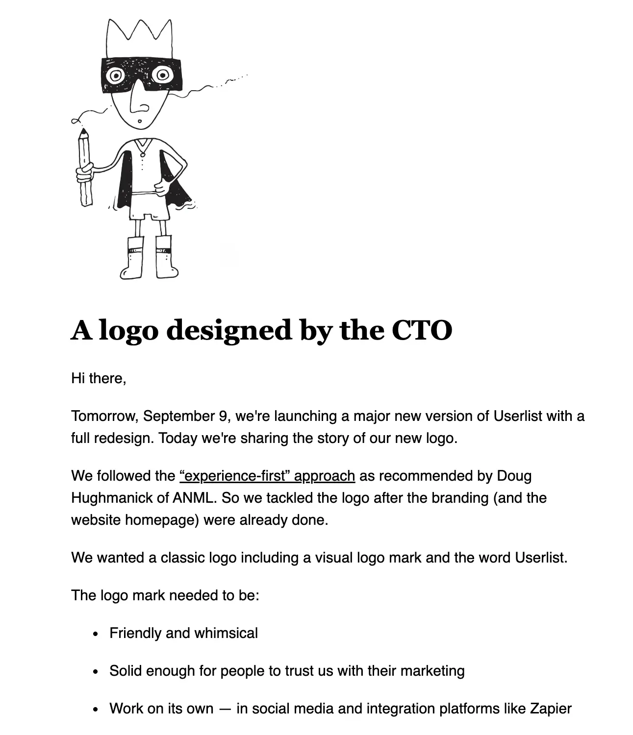 Storytelling in SaaS Emails: Screenshot of Userlist’s new logo story