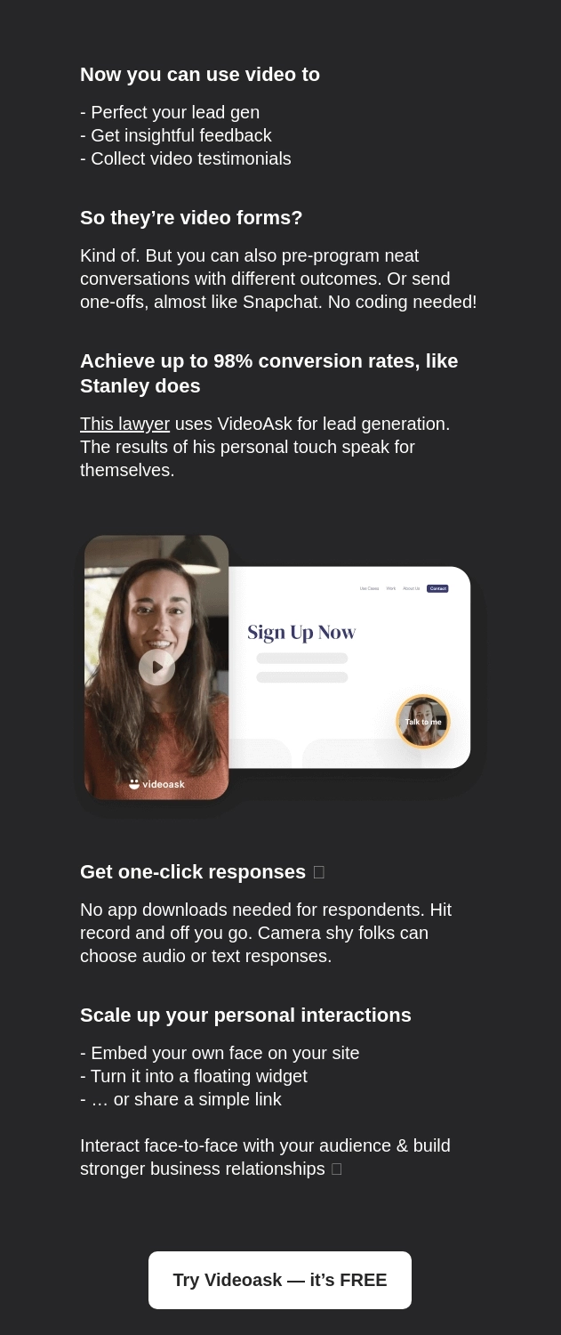 Storytelling in SaaS Emails: Screenshot of Typeform's email introducing VideoAsk