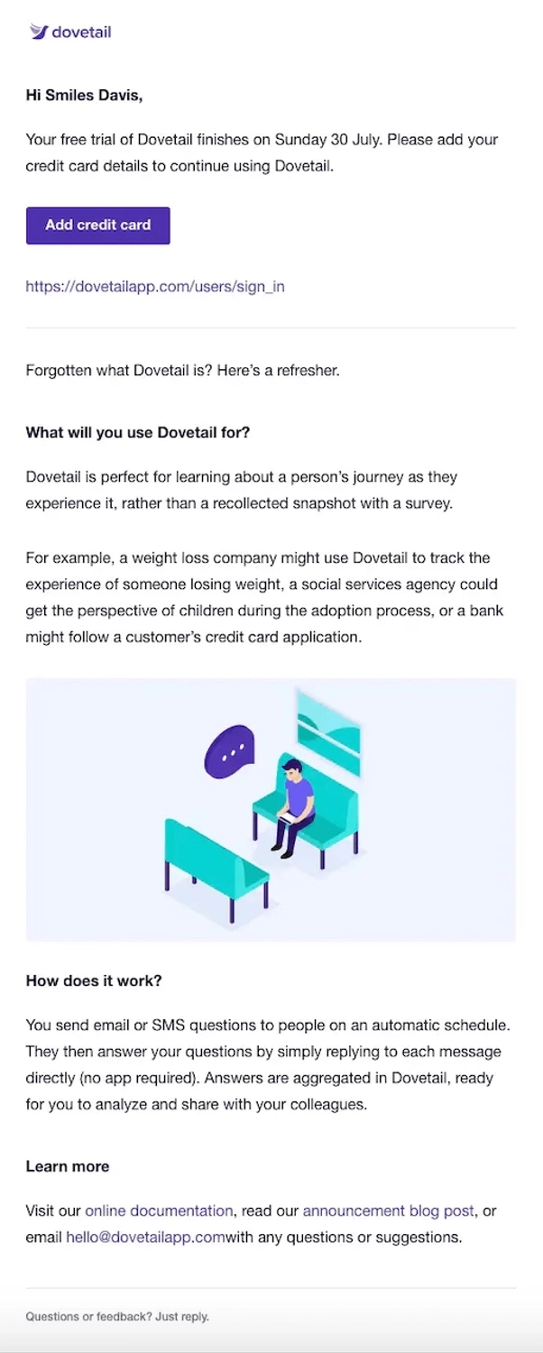 SaaS Trial Expiration Emails: Screenshot of trial expiration email from Dovetail