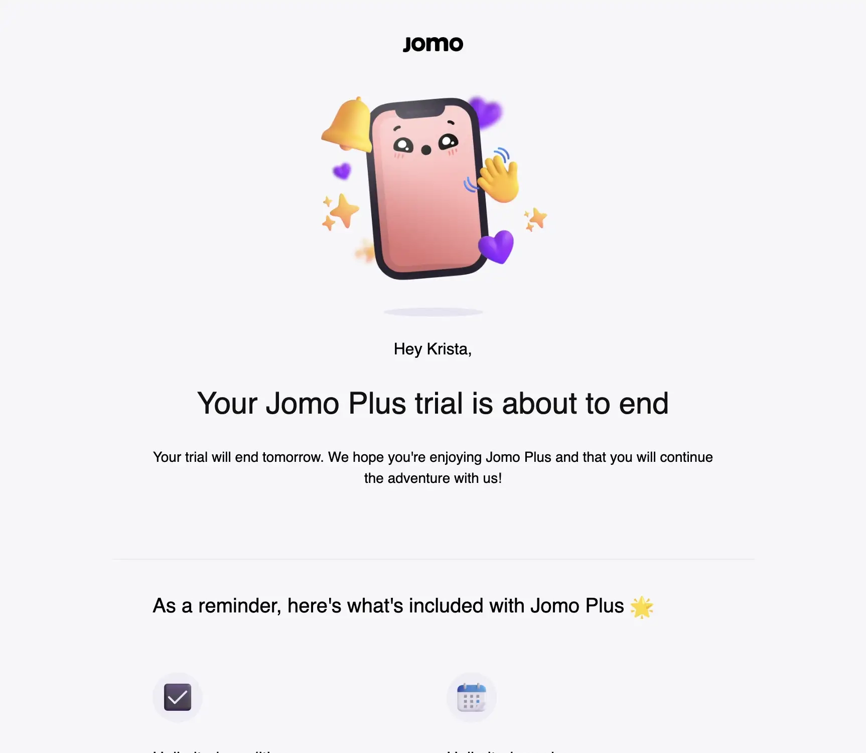 SaaS Trial Expiration Emails: Screenshot of trial expiration email from Jomo
