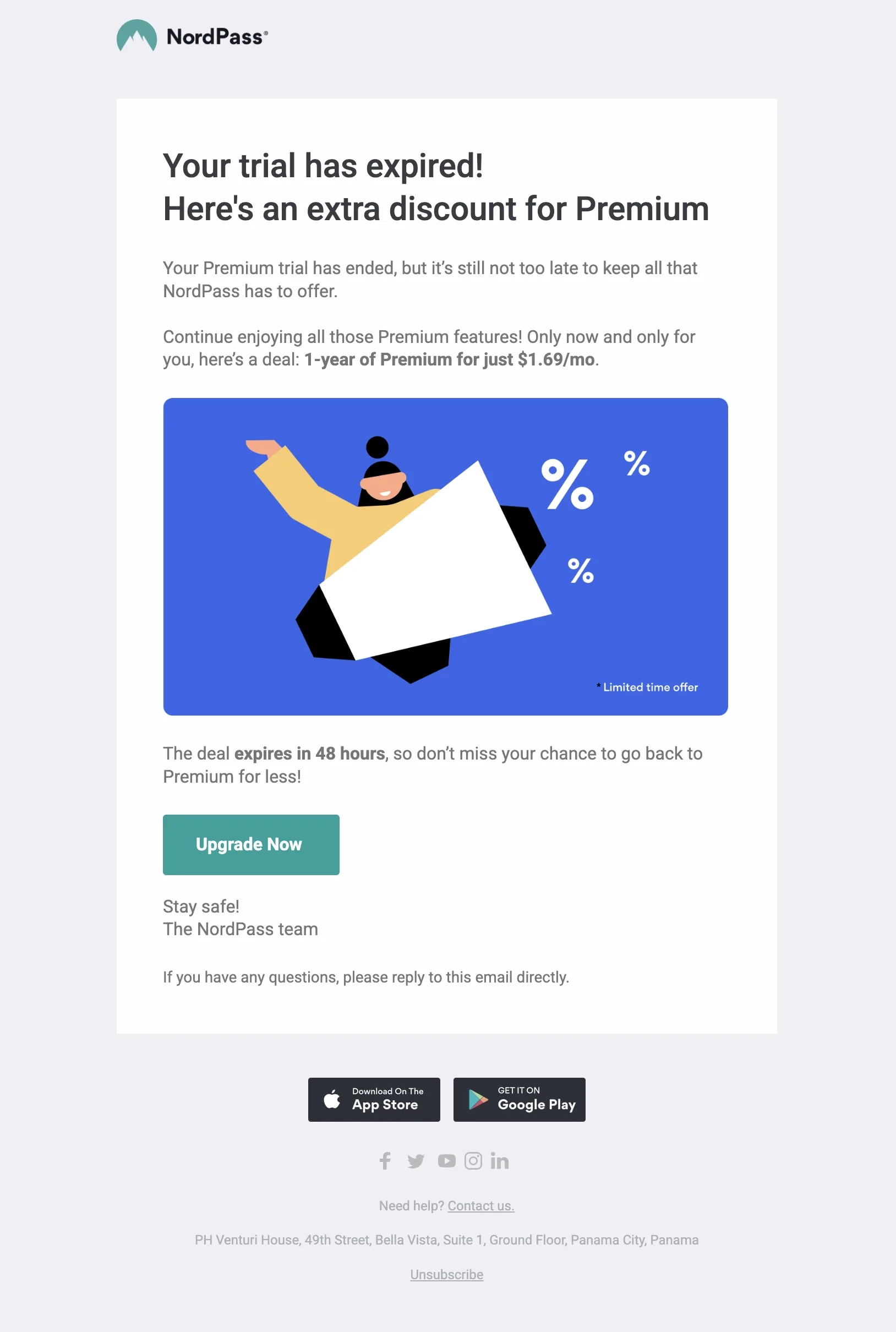 SaaS Trial Expiration Emails: Screenshot of trial expiration email from NordPass
