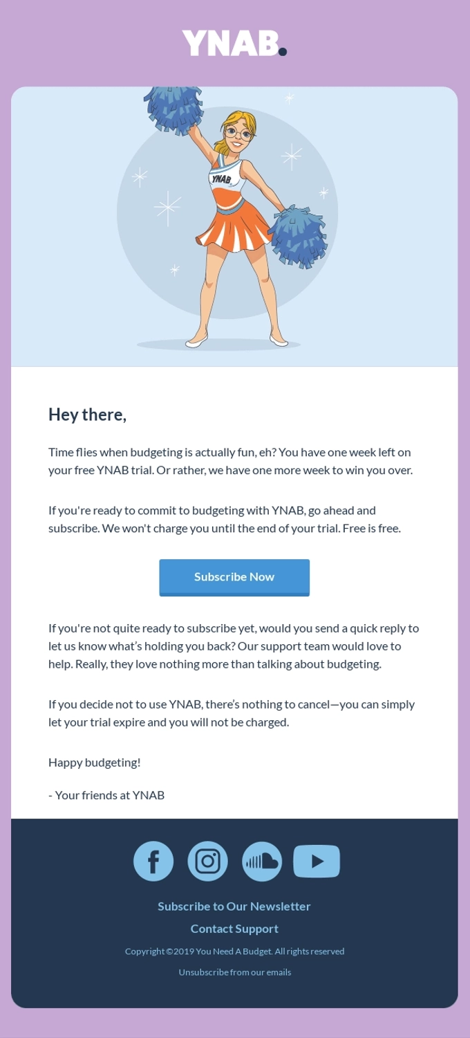 SaaS Trial Expiration Emails: Screenshot of trial expiration email from YNAB