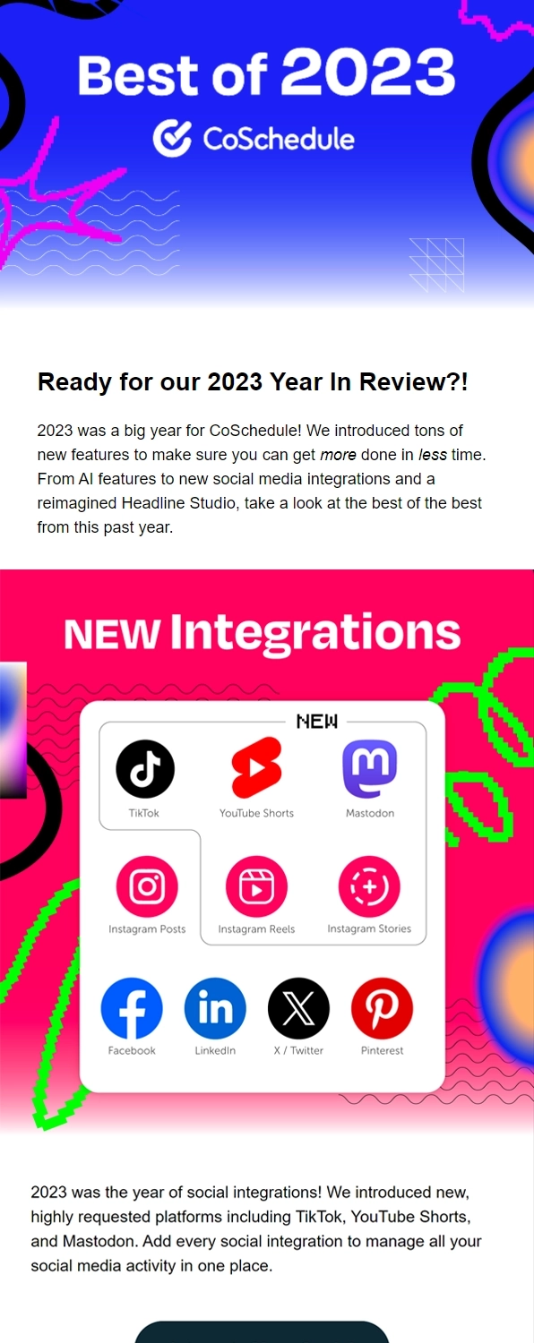 Year-in-review emails: Screenshot of CoSchedule's year-in-review email