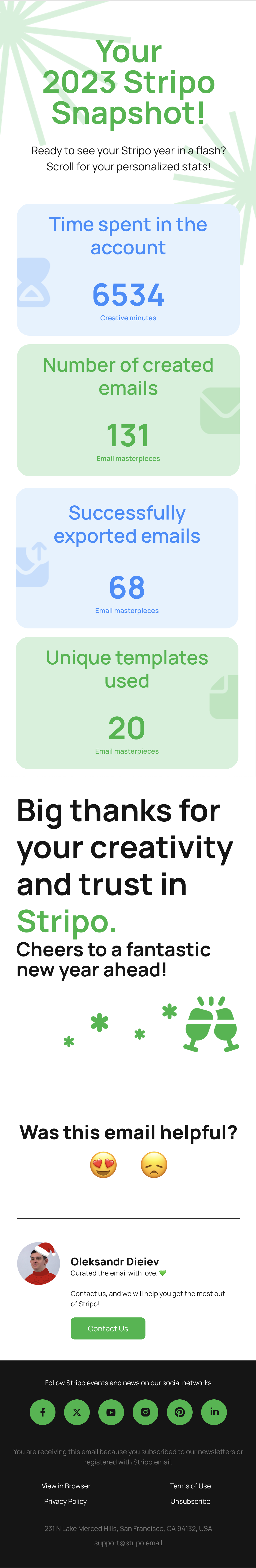 Year-in-review emails: Screenshot of Stripo's year-in-review email