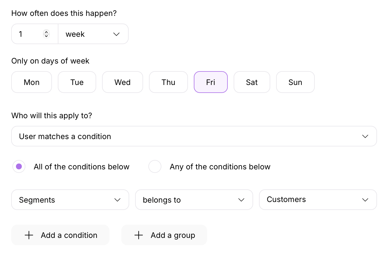 Using a recurring weekly trigger in Userlist