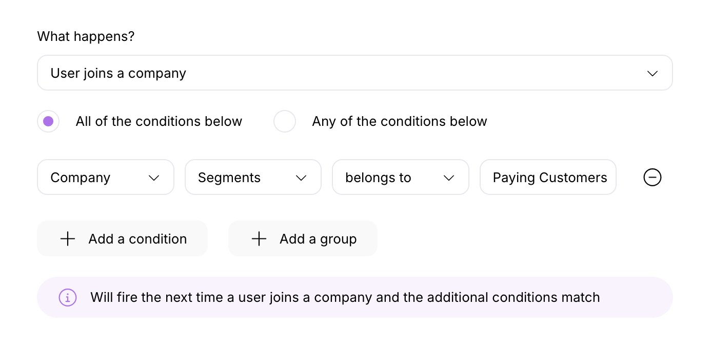 Triggering a workflow for new users of existing accounts