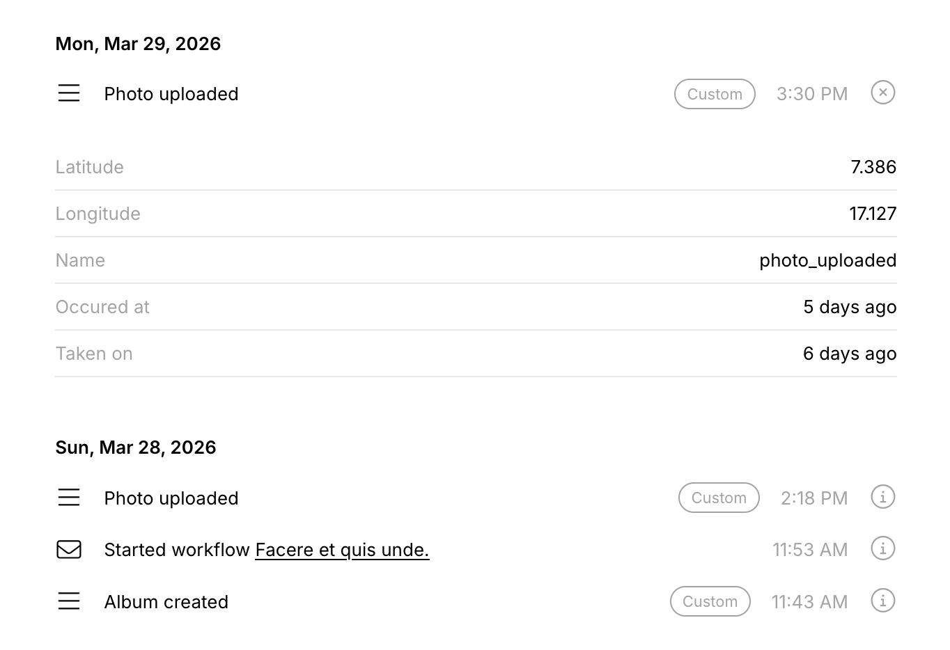 Custom event expanded to view properties in Userlist