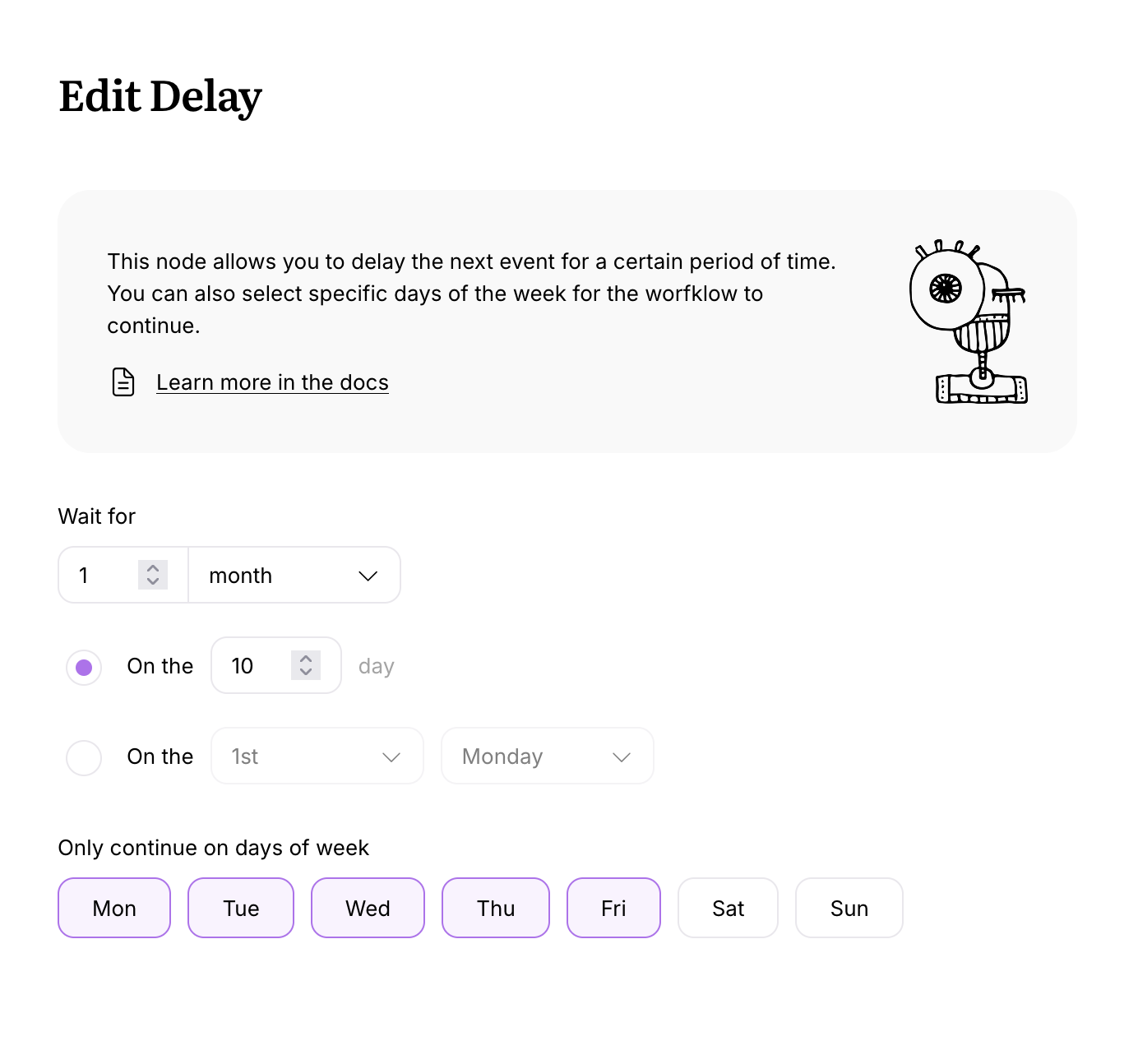 Advanced settings in a time delay node in Userlist workflows
